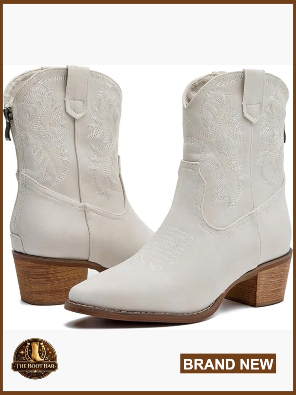 Embroidered Pointed Toe Cowgirl Boots Chunky Heel Pull On Ankle Booties